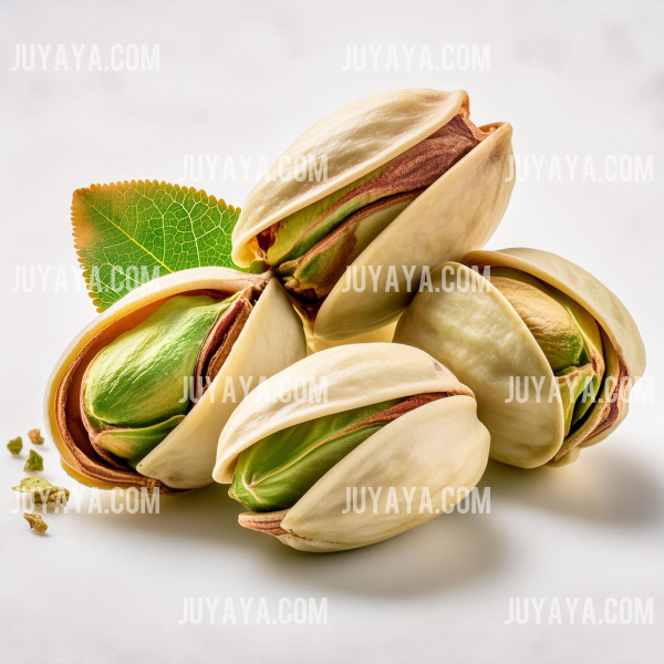 피스타치오 견과류가 껍질 채로 담겨 있으며&amp;#44; 초록색 알맹이가 일부 보이는 이미지.