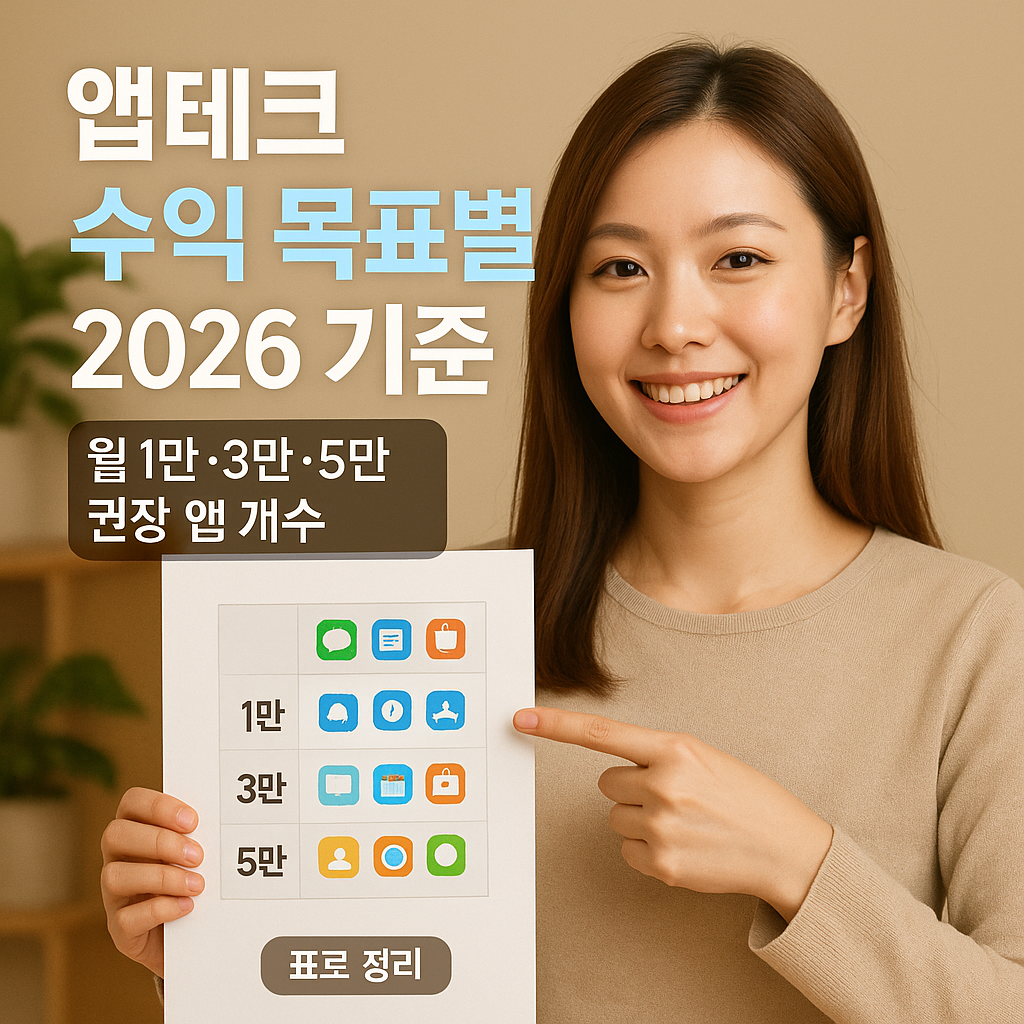 앱테크 수익 목표별 2026 기준 ｜ 월 1만·3만·5만 권장 앱 개수