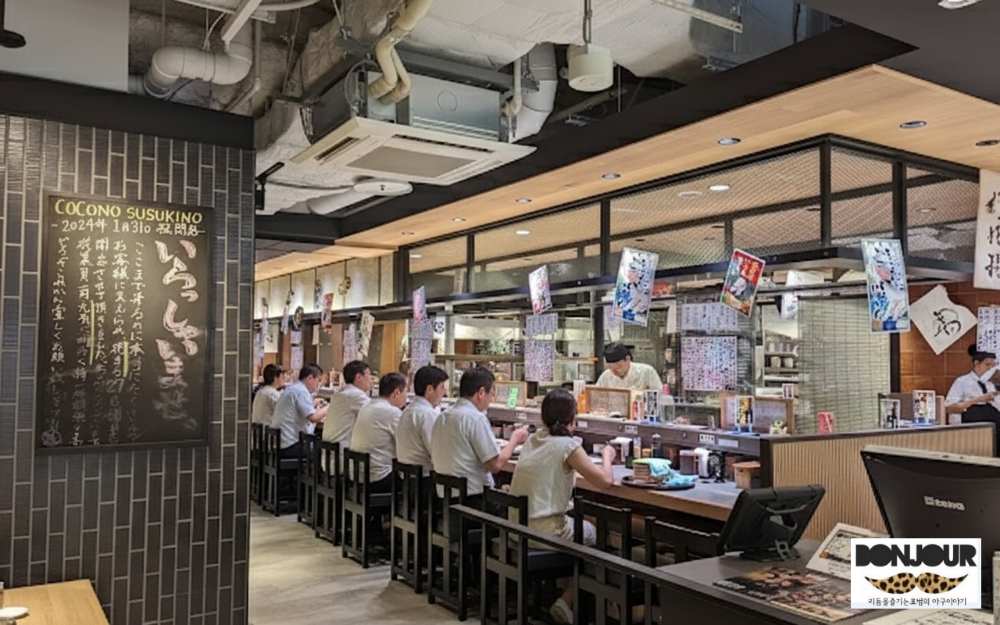 네무로 하나마루 회전초밥 매장 내부 컨베이어 벨트 모습