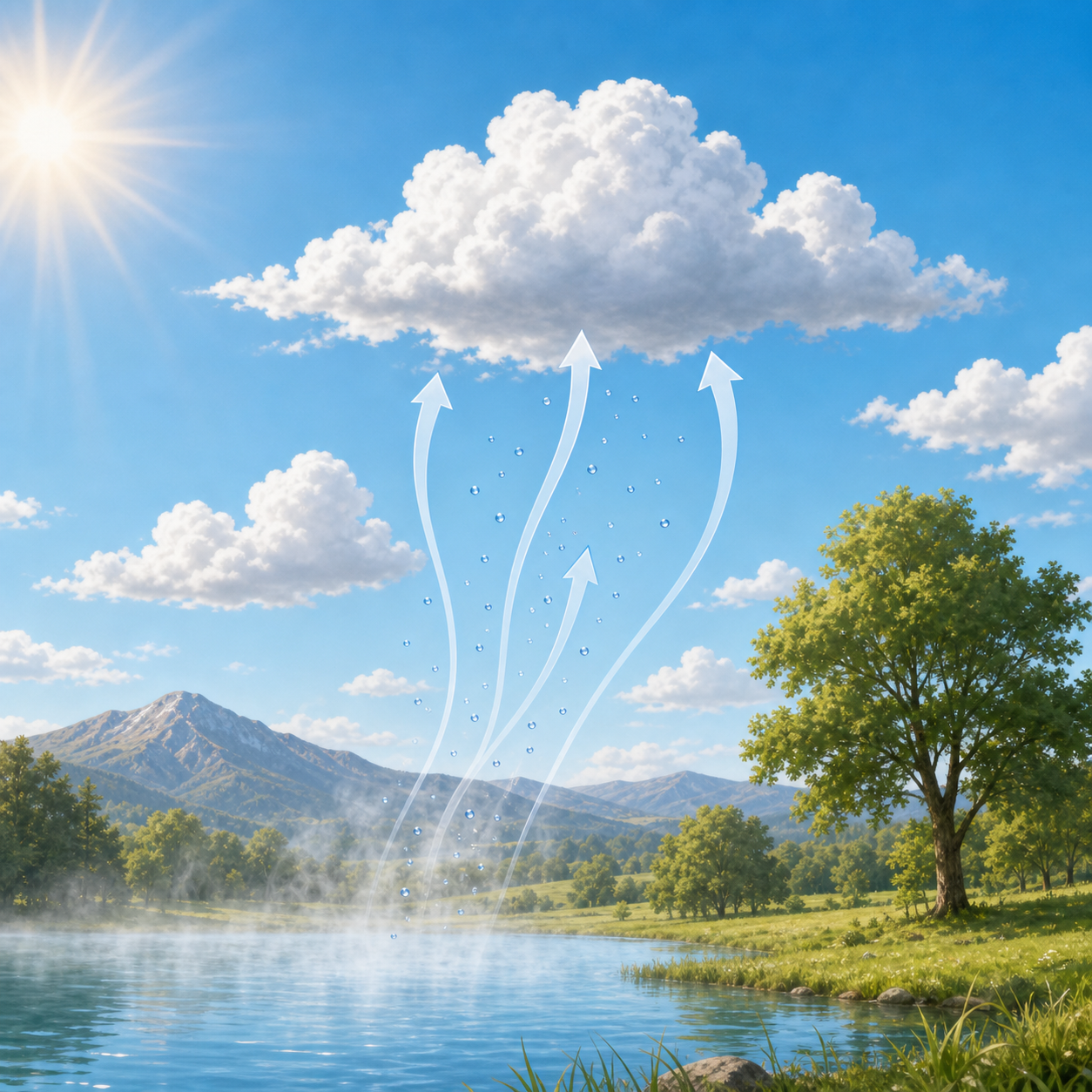 Clouds forming over a green landscape with warm air rising