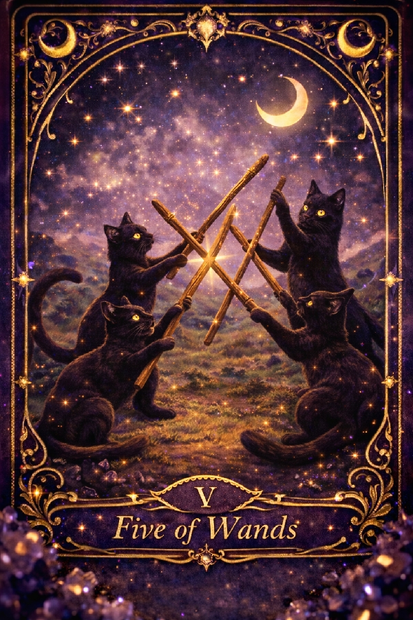 2월 첫째주 금전운 타로 3번 카드 완드 5 Five of Wands 변수와 갈등 지출 주의 재물운 의미