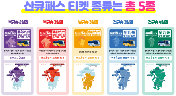 후쿠오카-산큐패스-2일권-3일권-가격-구매-방법-수령-방법-버스-예약-방법