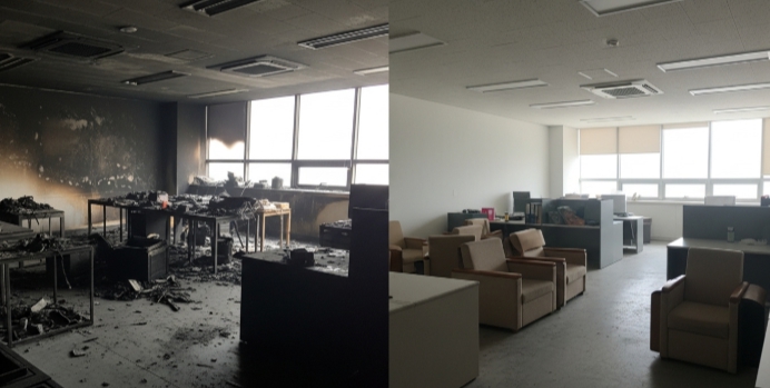 강북구 사무실 화재 청소 전후 모습