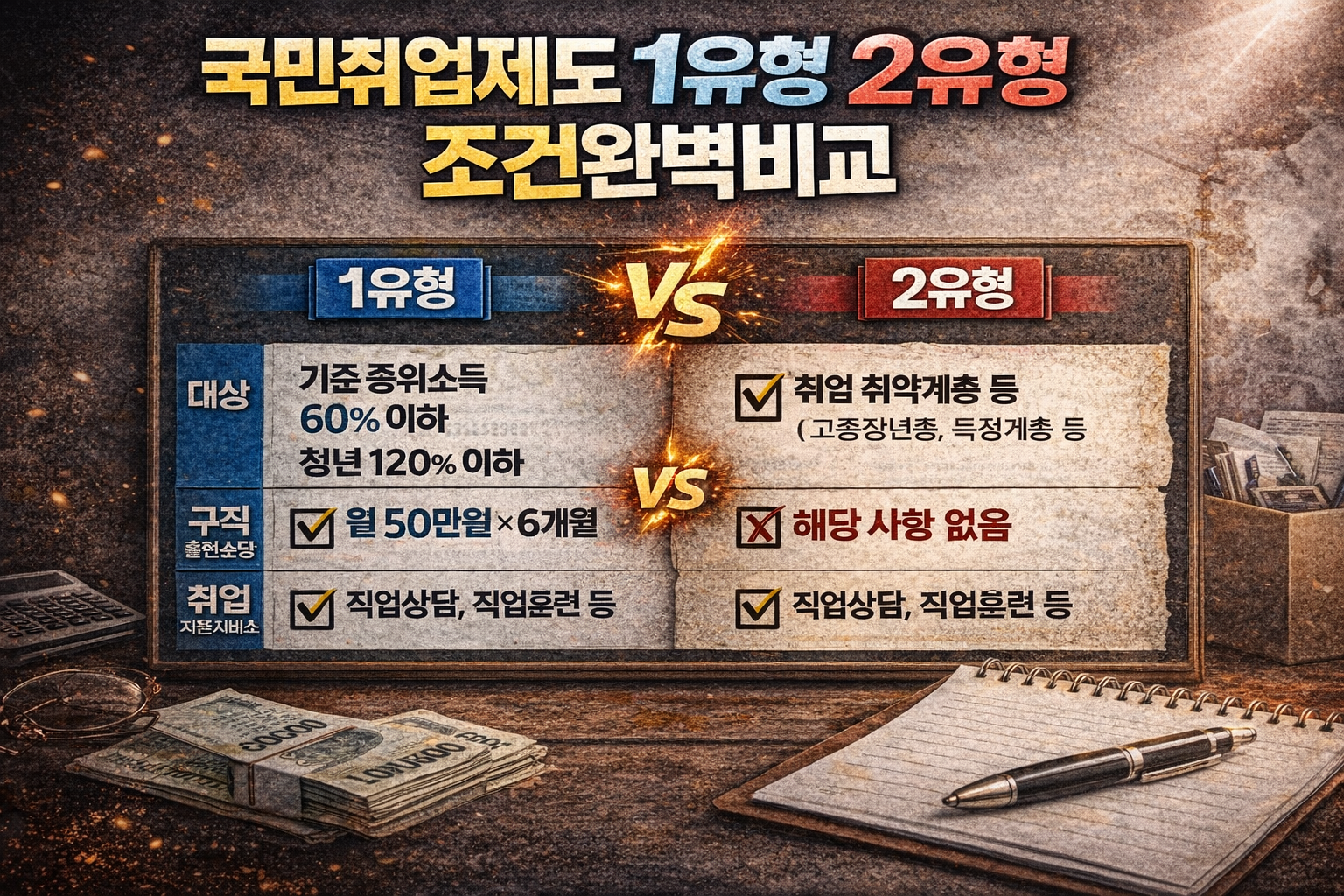국민취업지원제도 1유형 2유형 완벽 비교, 수당&middot;조건 한눈에 보기