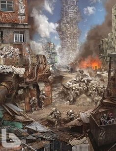 전쟁터에서-많은-군인들이-은폐-엄폐하며-전투하는-모습