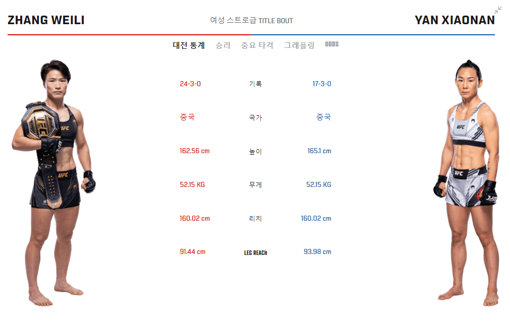 UFC 300 장웨일리 vs 얜시아오난