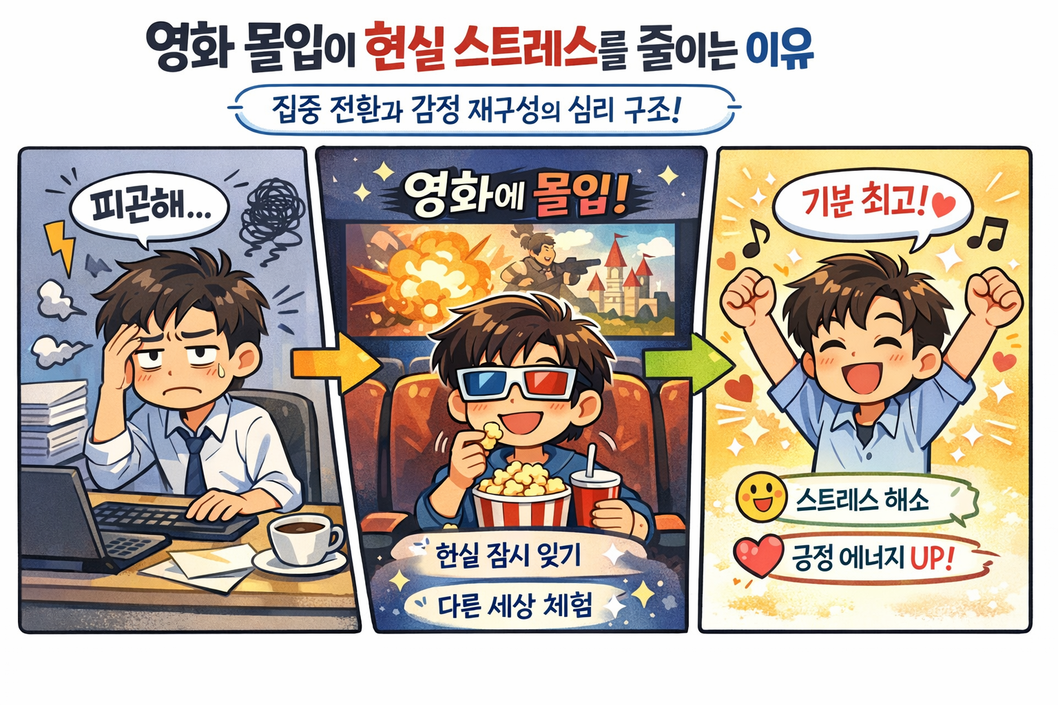 영화 몰입이 현실 스트레스를 줄이는 이유