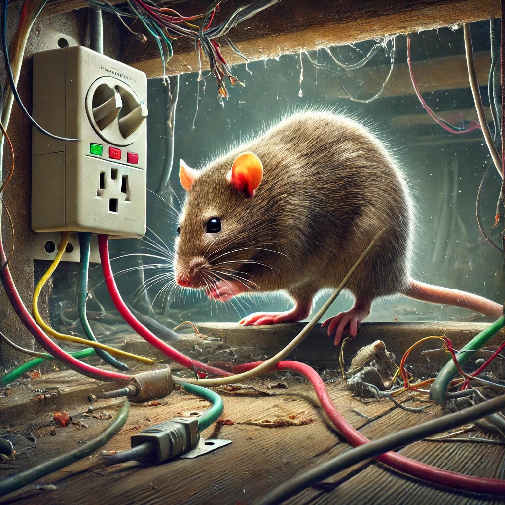 지하에서 전선을 갉아먹고 있는 쥐 사진