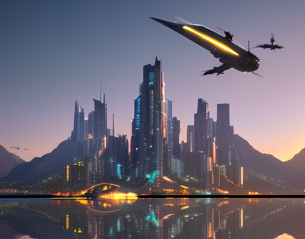 SD - futuristic city of evening sunset