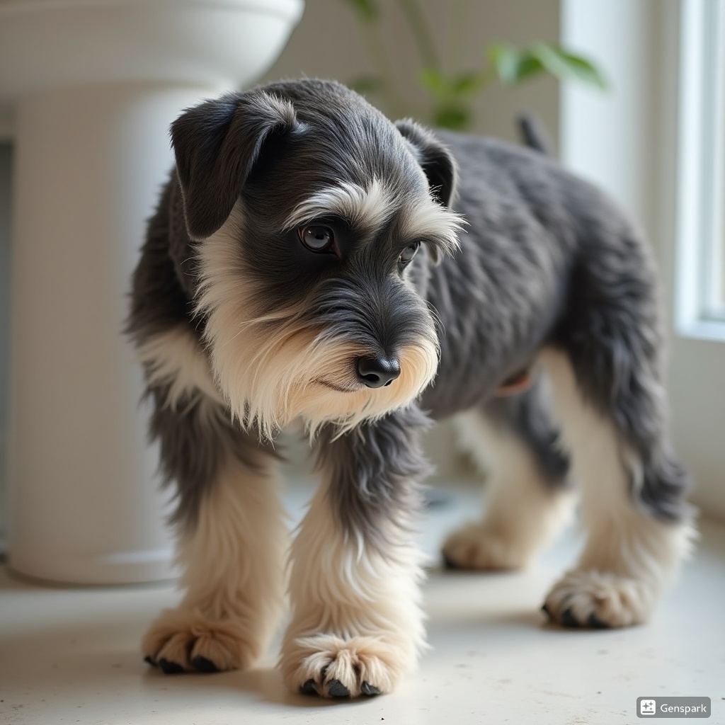 방광 결석으로 인해 배뇨 곤란을 겪는 슈나우저