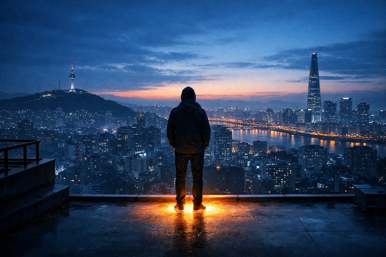 서울 아침의 고독한 순간