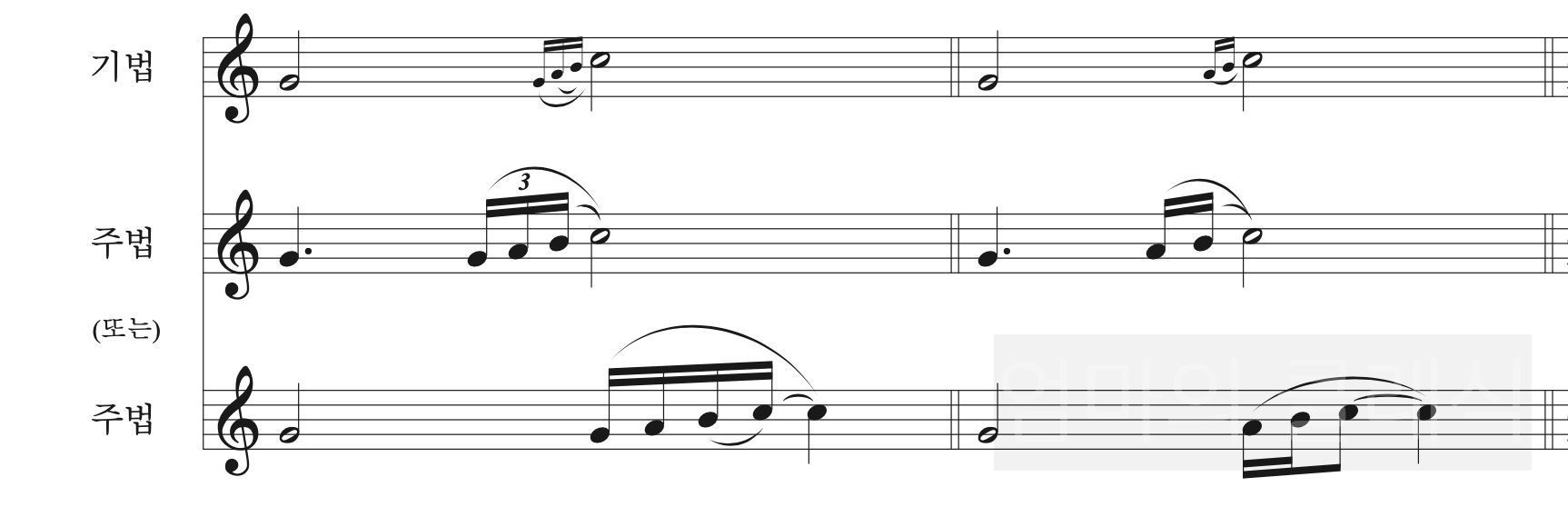 미끈꾸밈음 (The Slide, Schleifer)의 기법과 주법 예시