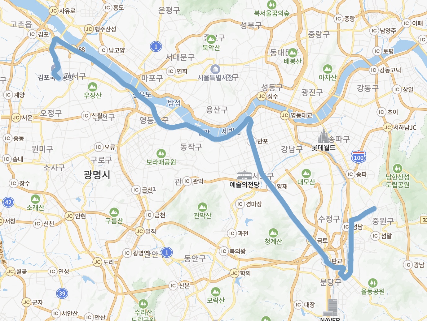 5100 공항버스 운행지도