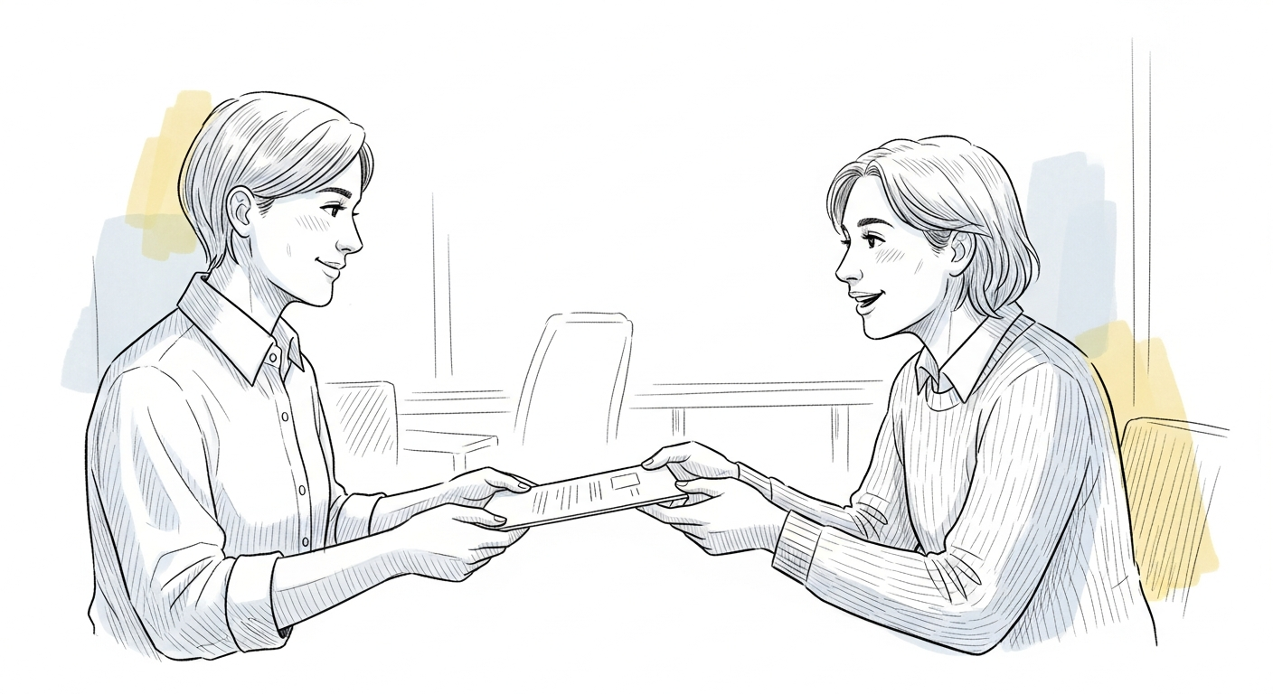 정중한 요청을 상징하는 두 사람의 협력 일러스트