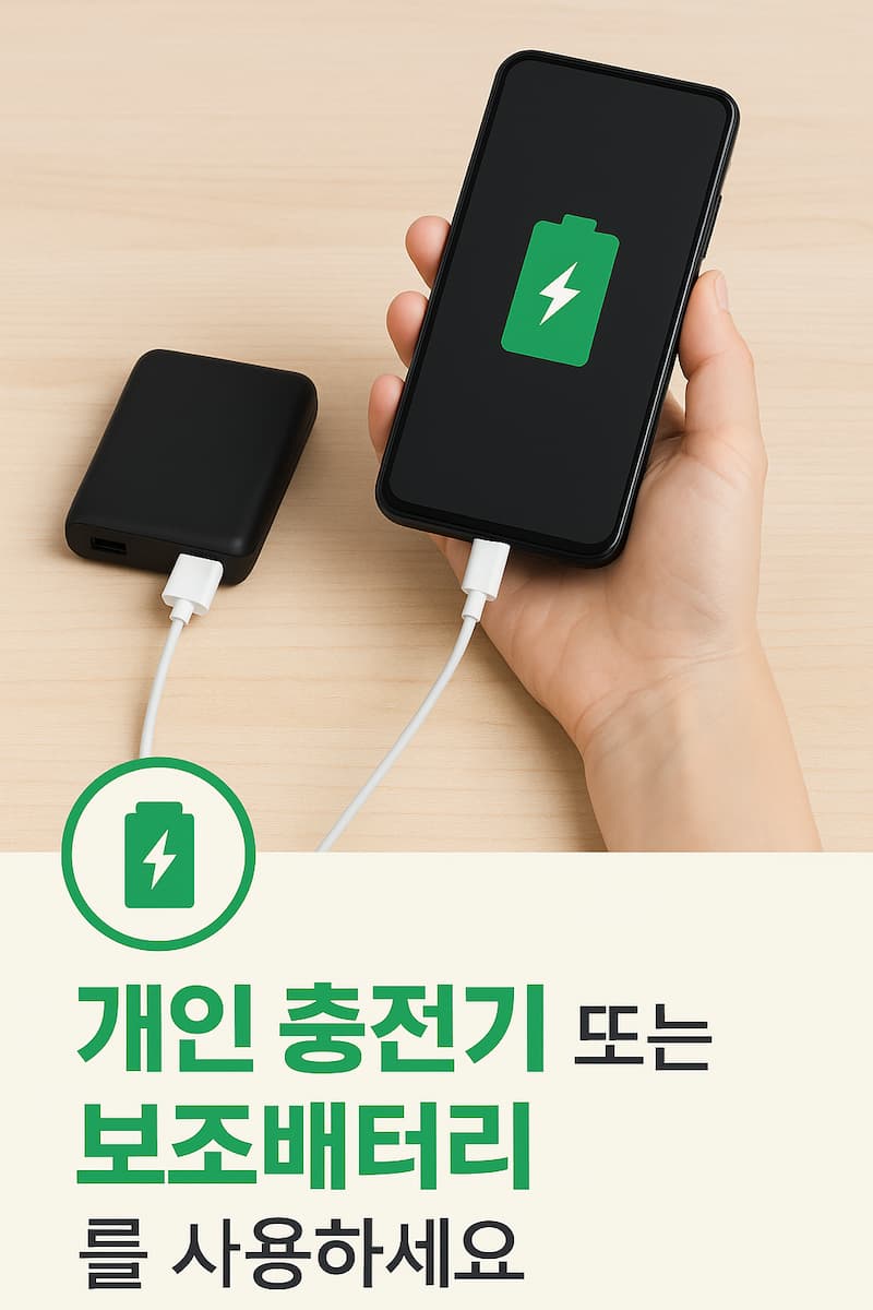 보조배터리 또는 개인 충전기 사용 예시