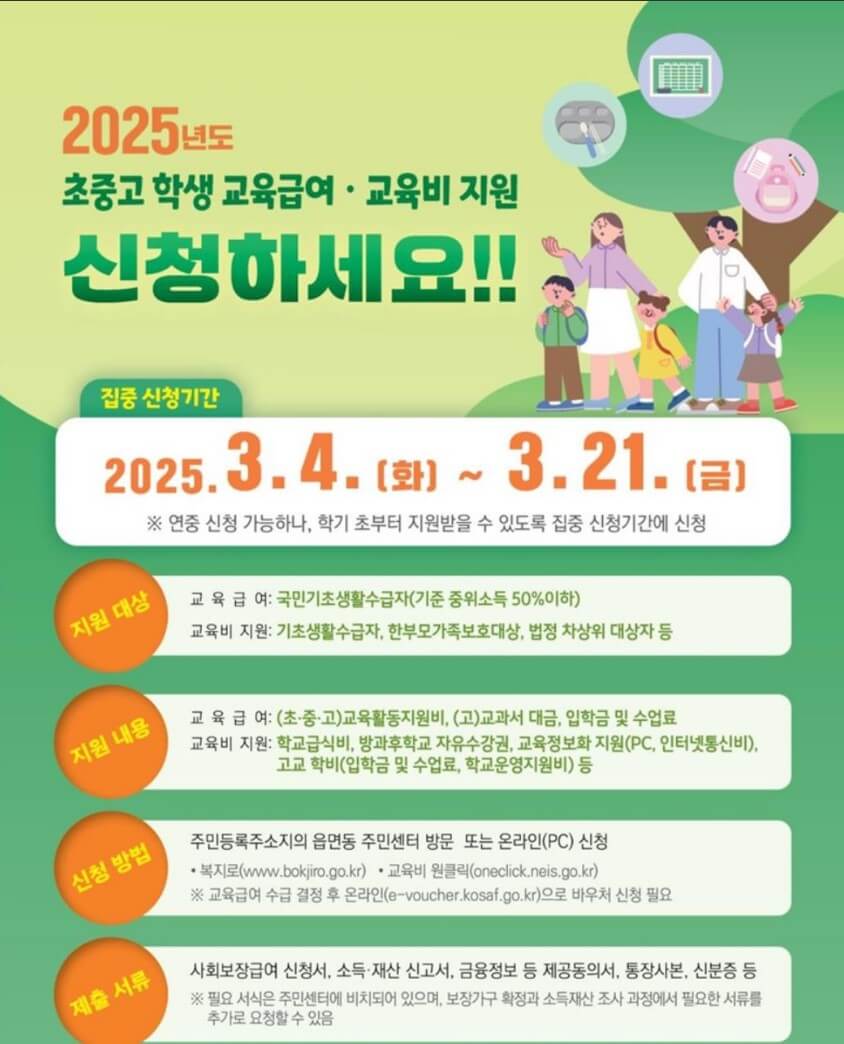 2025 교육급여 바우처 신청자격, 지급일, 신청방법