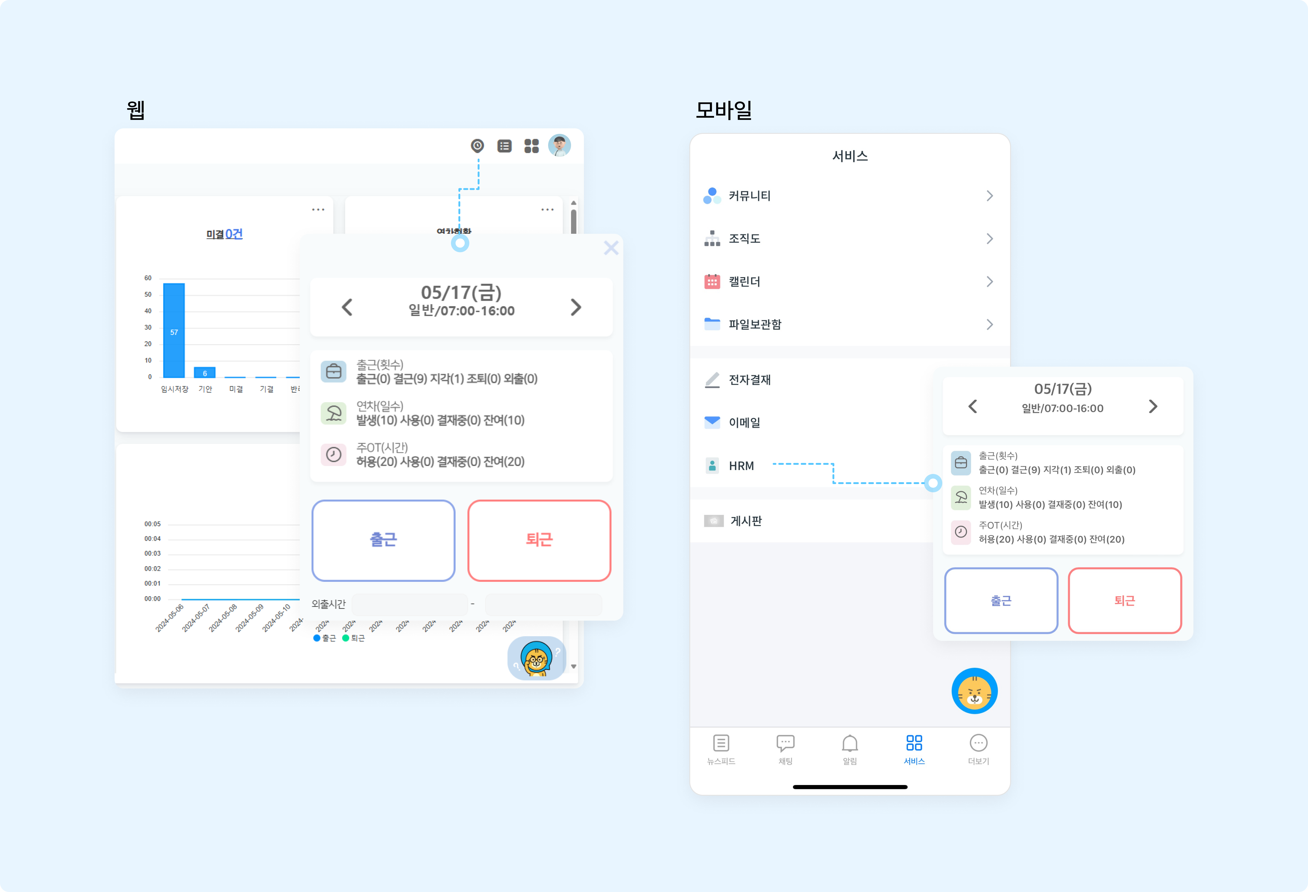 출퇴근 기록 화면
