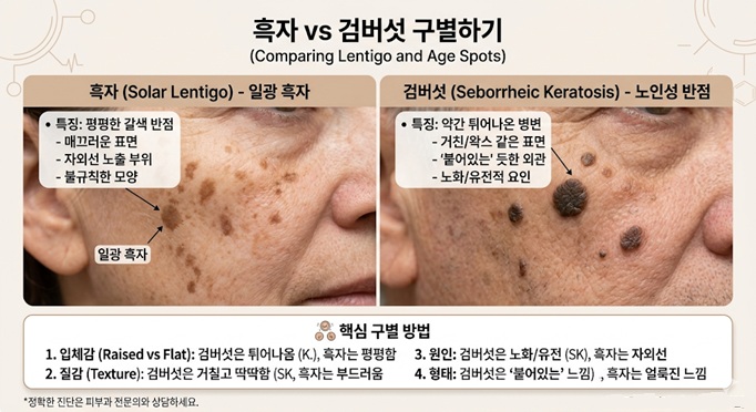 흑자와 검버섯의 차이를 비교한 가이드 이미지