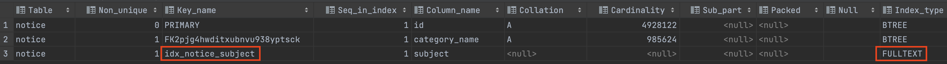[쿠링] 검색 쿼리에 Full Text Index 적용하기 - 2. Full Text Index 적용하기 - 2 - 3) Index 생성하기