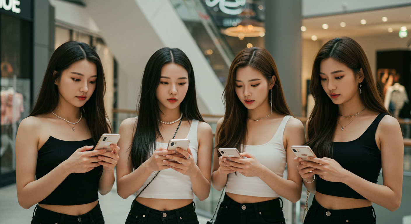 스마트폰을 보고있는 여성들