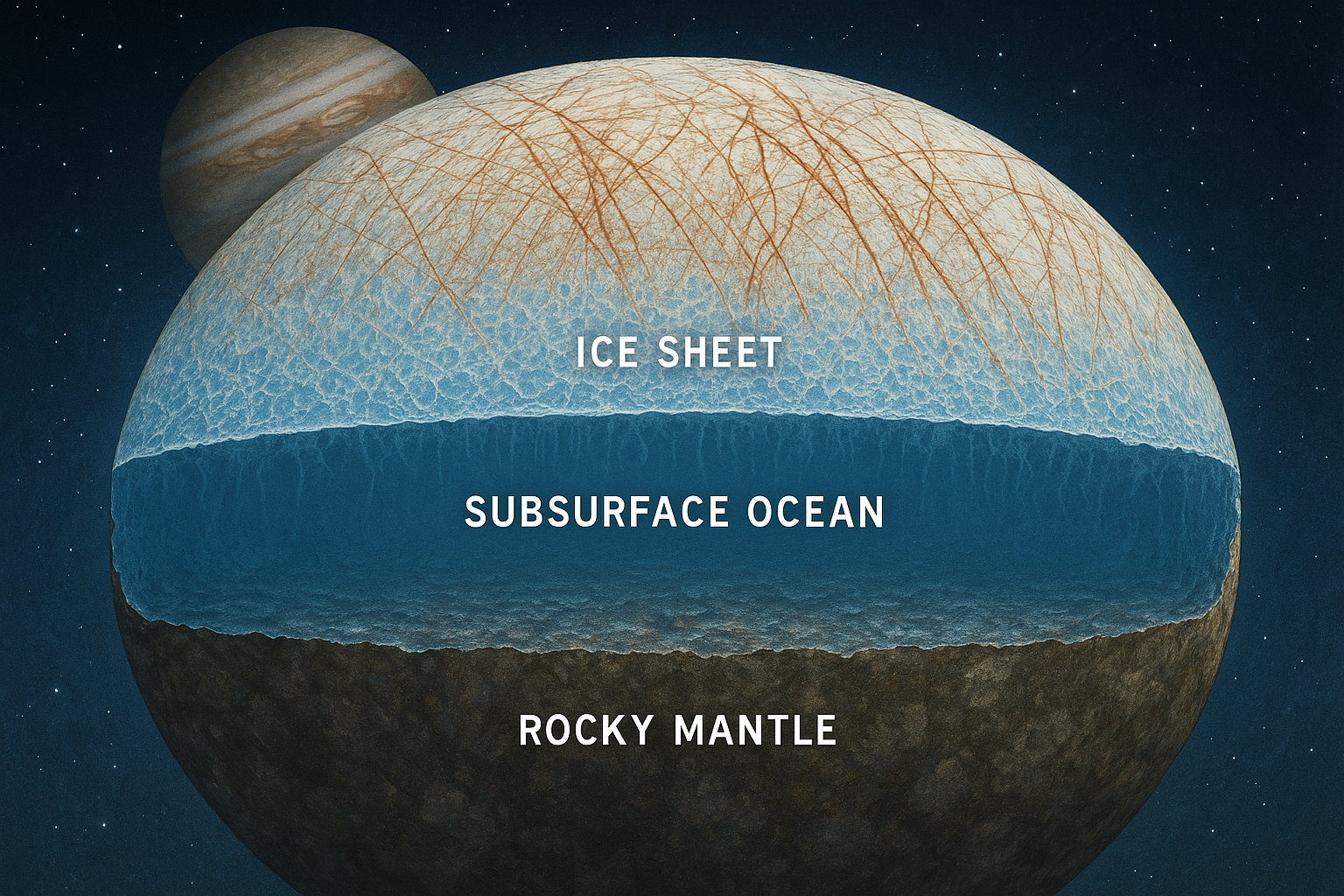 오늘은 목성의 위성 유로파(Europa)의 얼음 아래 생명체 탐사