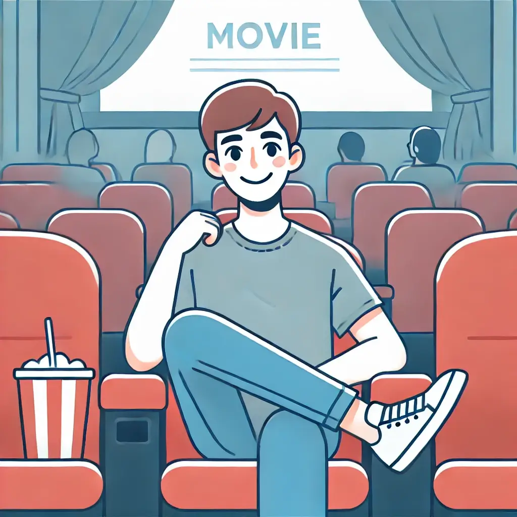 영화관에서 영화를 즐기고 있는 청년의 모습