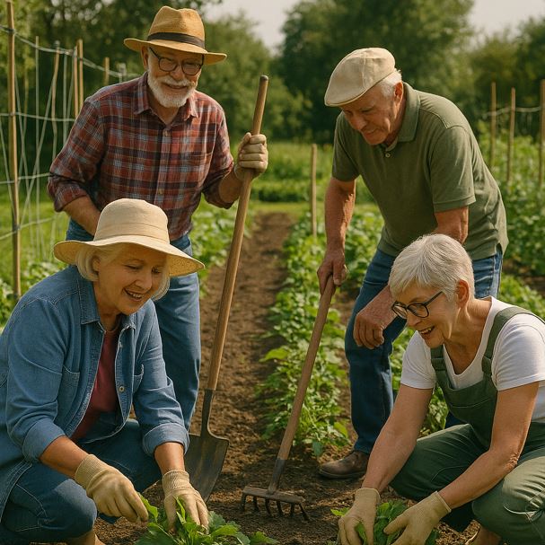 은퇴 후 텃밭을 가꾸는 노인들
