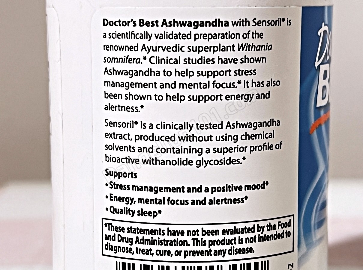 닥터스 베스트 센소릴&reg; 함유 아슈와간다 (Doctor's Best Ashwagandha with Sensoril&reg;) 제품 설명 및 효능