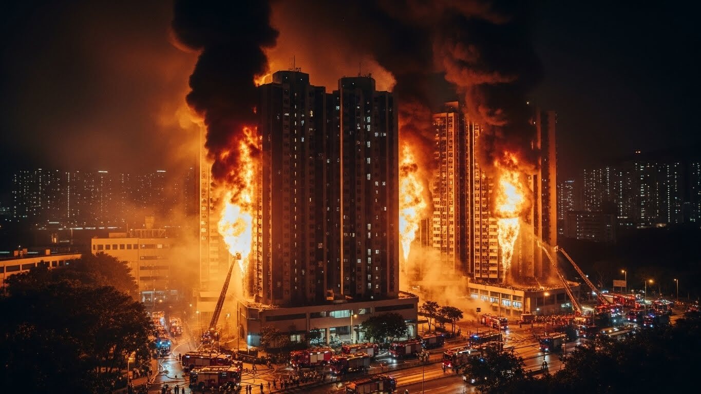 홍콩 북부 타이포(Tai Po)의 공공주택 단지 웡 푹 코트 화재