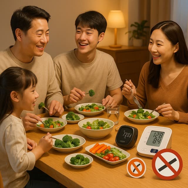 혈압&middot;식단&middot;운동&middot;금연을 한 컷으로 보여주는 뇌졸중 예방 이미지