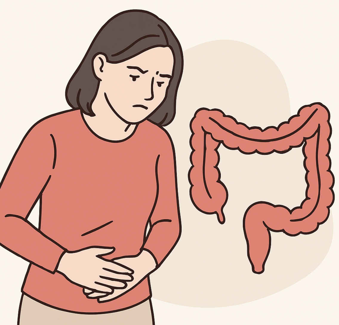 복통으로 고통받는 여성의 모습