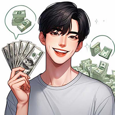 많은 돈을 들고 기뻐하는 남성
