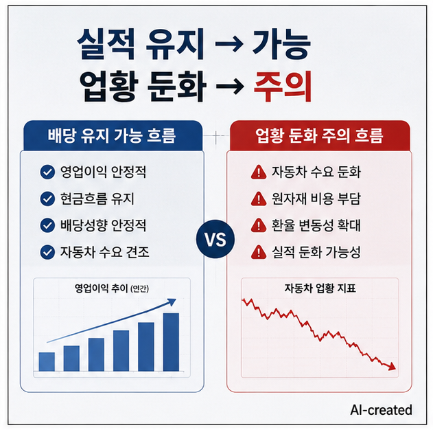현대모비스 배당 투자에서 잘못된 판단과 실제 시장 구조를 비교하는 이미지