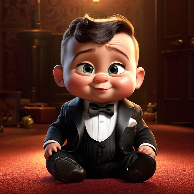 정장을 입고 있는 아기의 모습