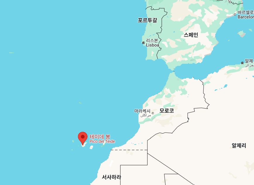 테이데 화산의 위치를 알 수 있는 지도