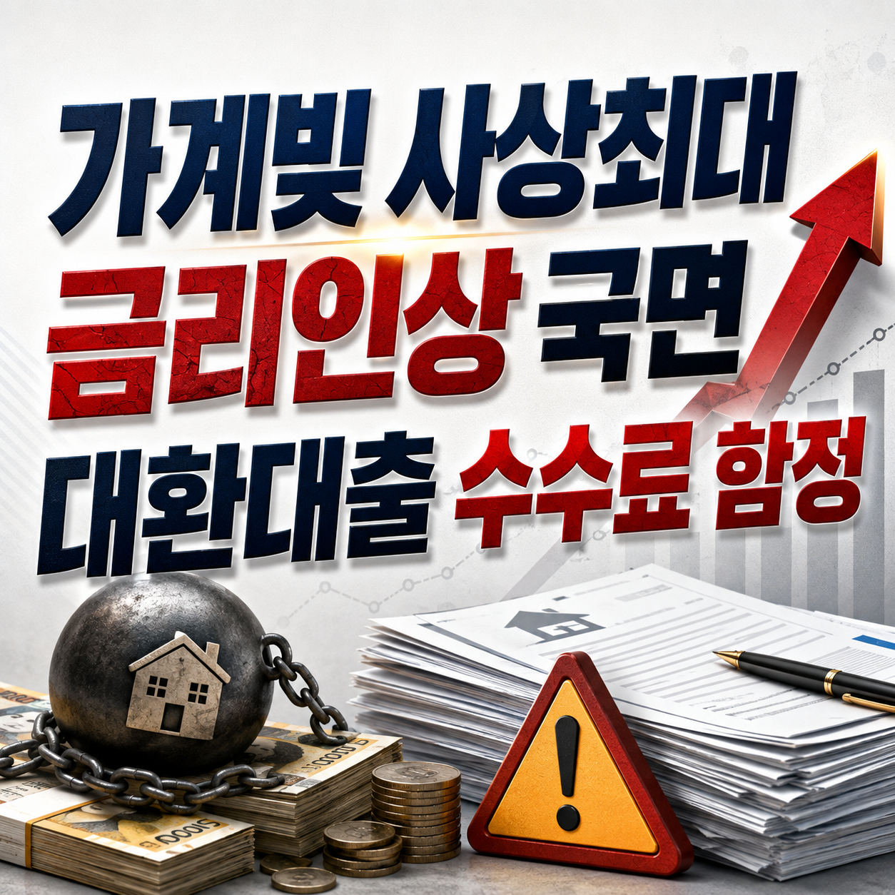 가계빚·금리인상·대환대출 수수료 함정을 강조한 정사각형 썸네일