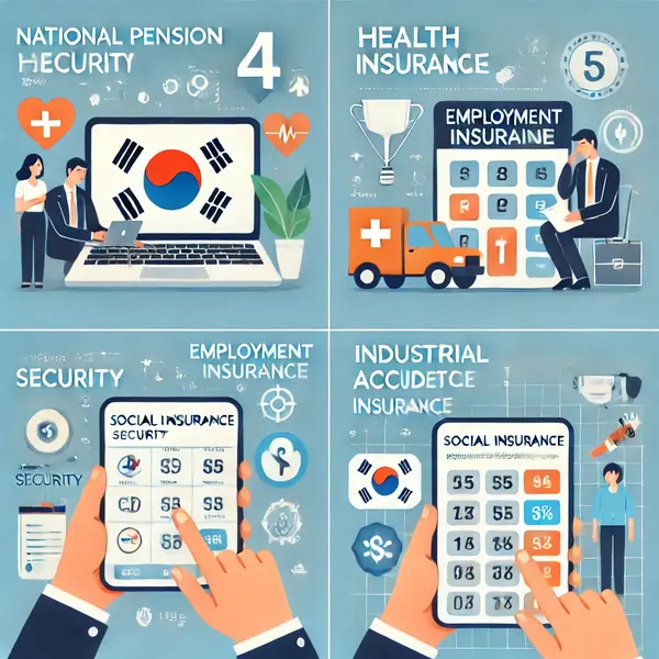 4대보험 계산기 사용법 - 월급 입력 후 국민연금, 건강보험, 고용보험, 산재보험 공제액을 자동 계산하는 과정