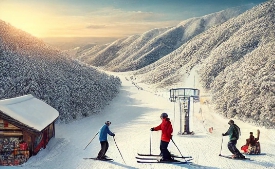 스키장에서 스키를 타고 있는 사람들의 모습