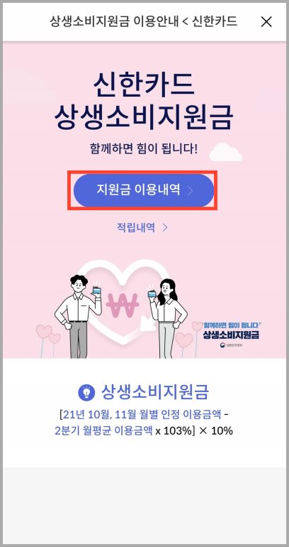 신한카드-상생소비지원금-캐시백-조회