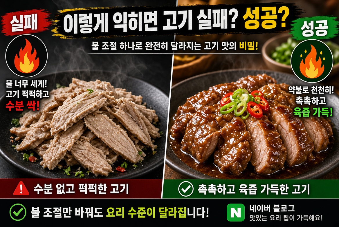 1분만 일찍 불을 줄였을 뿐인데&hellip; 고기가 이렇게 달라집니다. 팬 요리 불 조절 레시피 모음
