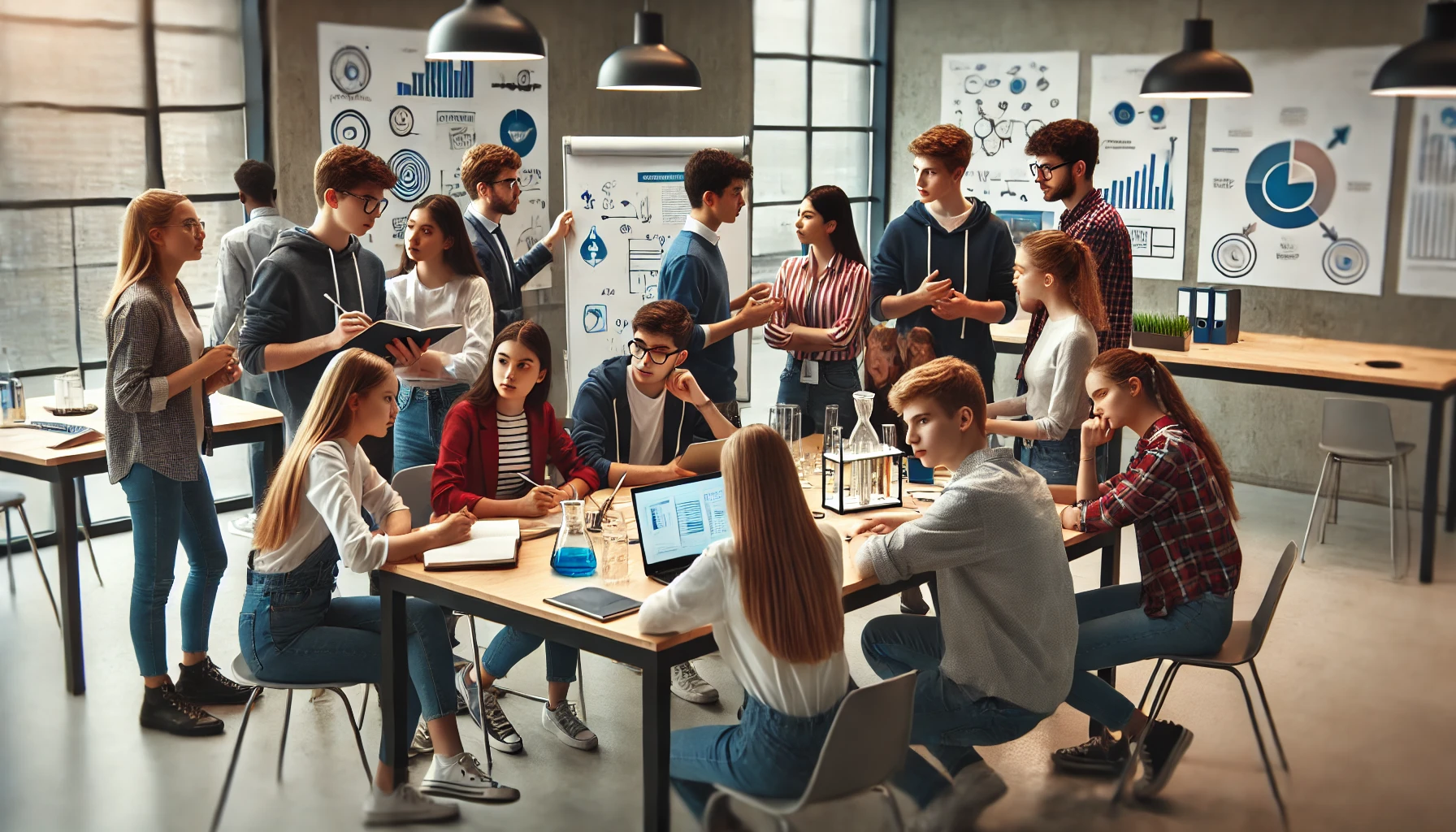 프로젝트형 학습을 수행하는 학생들의 모습이 담긴 이미지