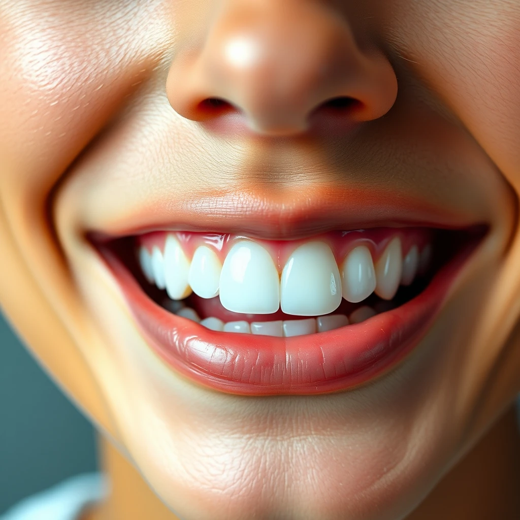 A person smiling with perfectly white teeth