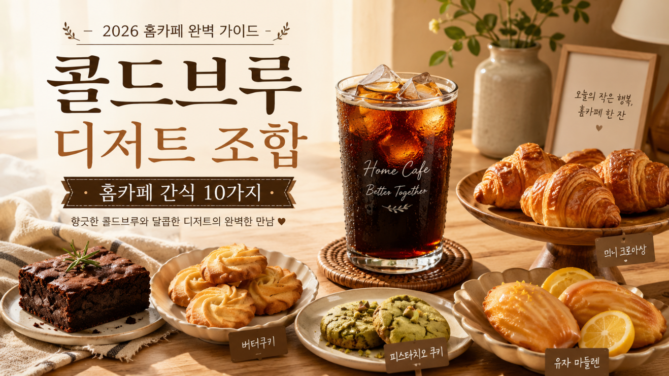 콜드브루와 잘 어울리는 홈카페 디저트 조합 10가지를 보여주는 썸네일 이미지