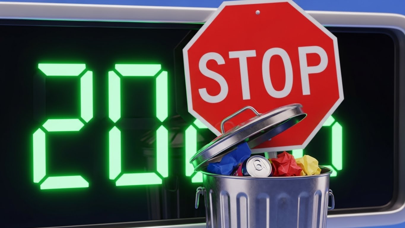 2026년 쓰레기 직매립 금지 조치를 상징하는 경고 이미지