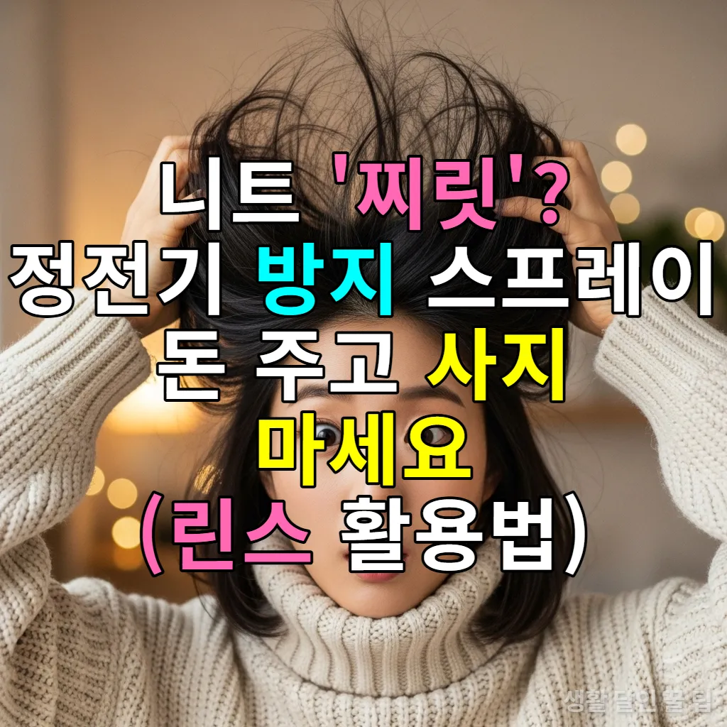 겨울철 니트를 입고 정전기 때문에 깜짝 놀라는 한국 여성의 모습