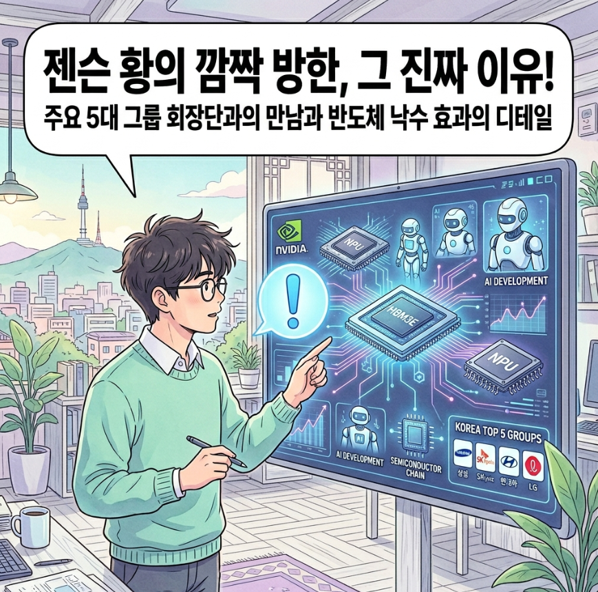 젠슨황 한국 방문 목적과 5대 그룹 총수 회동에 따른 국내 AI 반도체 및 로보틱스 경제적 파급효과