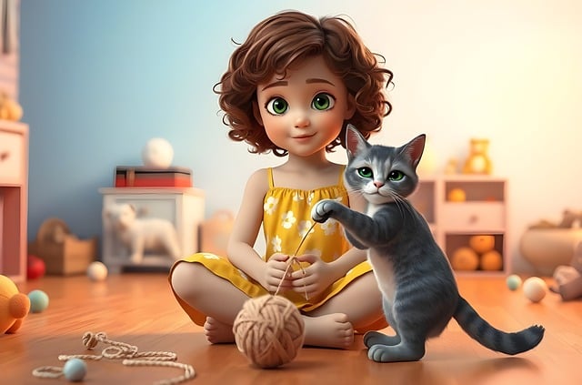 어린 소녀와 고양이 그림