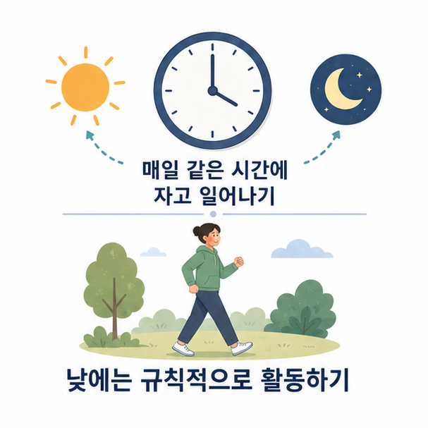 매일 비슷한 시간에 자고 일어나며 낮에는 규칙적으로 활동하는 수면 습관