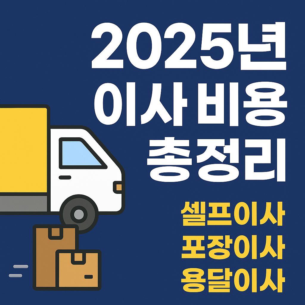 2025년 전국 이사 비용 비교 어그로 썸네일 (포장이사·셀프이사·용달이사 상징 일러스트)