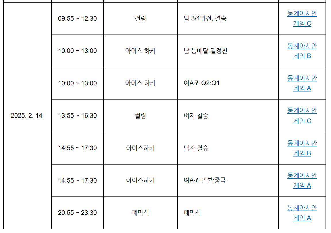 하얼빈 동계 아시안 게임 모든 것 &amp; 일정 및 바로가기 